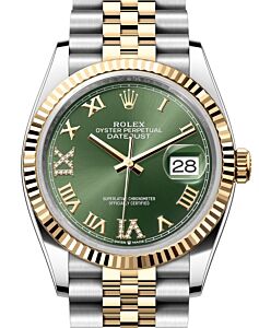 Rolex Datejust 36 Yellow Gold/Steel Olive Green Roman Diamond VIIX Dial & Fluted Bezel Jubilee Bracelet 126233 - BRAND NEW