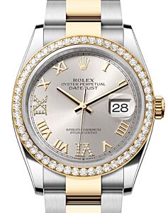 Rolex Datejust 36 Yellow Gold/Steel Silver Roman Diamond VIIX Dial & Diamond Bezel Oyster Bracelet 126283RBR - BRAND NEW