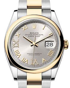Rolex Datejust 36 Yellow Gold/Steel Silver Roman Diamond VIIX Dial & Smooth Domed Bezel Oyster Bracelet 126203 - BRAND NEW