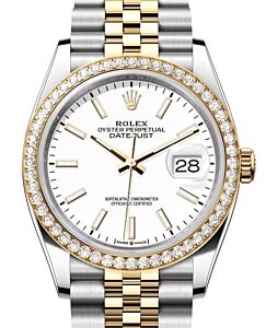 Rolex Datejust 36 Yellow Gold/Steel White Index Dial & Diamond Bezel Jubilee Bracelet 126283RBR - BRAND NEW
