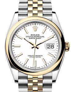 Rolex Datejust 36 Yellow Gold/Steel White Index Dial & Smooth Domed Bezel Jubilee Bracelet 126203 - BRAND NEW
