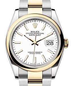 Rolex Datejust 36 Yellow Gold/Steel White Index Dial & Smooth Domed Bezel Oyster Bracelet 126203 - BRAND NEW