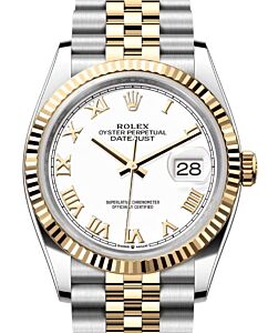 Rolex Datejust 36 Yellow Gold/Steel White Roman Dial & Fluted Bezel Jubilee Bracelet 126233 - BRAND NEW