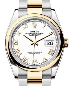Rolex Datejust 36 Yellow Gold/Steel White Roman Dial & Smooth Domed Bezel Oyster Bracelet 126203 - BRAND NEW