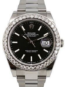 Rolex Datejust 41 Stainless Steel Black Index Dial Diamond Bezel Oyster Bracelet 126300 - BRAND NEW