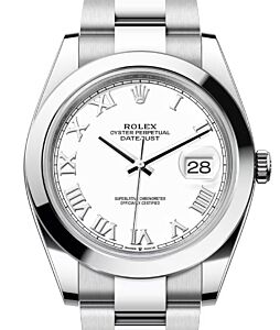 Rolex Datejust 41 Stainless Steel White Roman Dial Smooth Bezel Oyster Bracelet 126300 - BRAND NEW