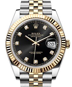 Rolex Datejust 41 Yellow Gold/Steel Black Diamond Dial Fluted Bezel Jubilee Bracelet 126333 - BRAND NEW