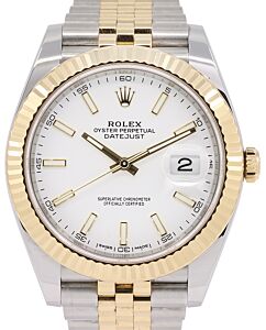 Rolex Datejust 41 Yellow Gold/Steel White Index Dial Fluted Bezel Jubilee Bracelet 126333 - PRE-OWNED