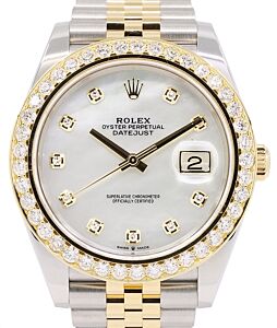 Rolex Datejust 41 Yellow Gold/Steel White Mother of Pearl Diamond Dial Diamond Bezel Jubilee Bracelet 126333 - BRAND NEW