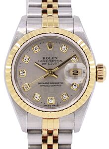Rolex Datejust 26 Yellow Gold/Steel Silver Diamond Dial & Fluted Bezel Jubilee Bracelet 69173 - PRE-OWNED