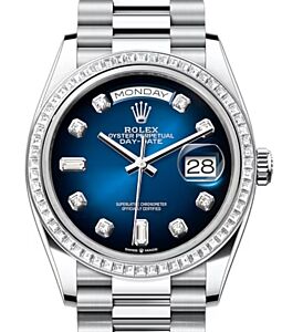 Rolex Day-Date 36 President Platinum Blue Ombre Diamond Dial & Bezel 128396TBR