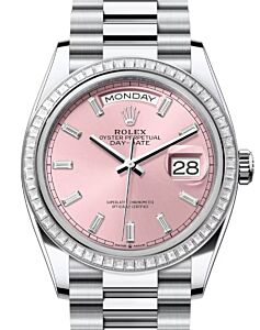 Rolex Day-Date 36 President Platinum Pink Baguette Diamond Dial & Bezel 128396TBR