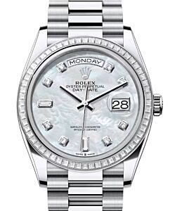 Rolex Day-Date 36 President Platinum White Mother of Pearl Diamond Dial & Bezel 128396TBR