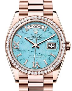 Rolex Day-Date 36 President Rose Gold "Tiffany" Turquoise Dial & Diamond Bezel 128345RBR