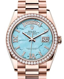 Rolex Day-Date 36 President Rose Gold "Tiffany" Turquoise Dial & Diamond Bezel 128345RBR