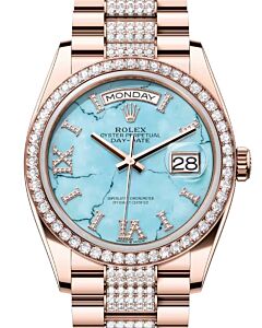 Rolex Day-Date 36 President Rose Gold "Tiffany" Turquoise Dial Diamond Bezel & Bracelet 128345RBR