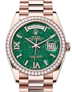 Rolex Day-Date 36 President Rose Gold Green Aventurine Dial & Diamond Bezel 128345RBR