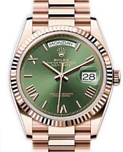 Rolex Day-Date 36 President Rose Gold Olive Green Roman Dial 128235