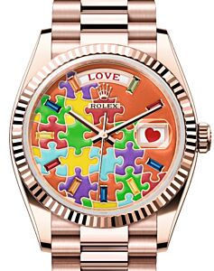 Rolex Day-Date 36 President Rose Gold Jigsaw Emoji Puzzle Dial 128235 - BRAND NEW