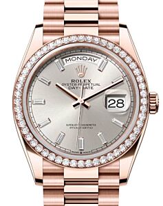 Rolex Day-Date 36 President Rose Gold Silver Diamond Dial & Bezel 128345RBR