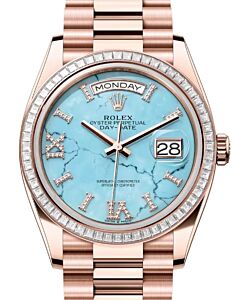 Rolex Day-Date 36 President Rose Gold Turquoise "Tiffany" Diamond Dial & Bezel 128395TBR