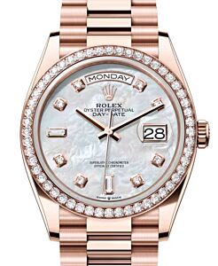 Rolex Day-Date 36 President Rose Gold White Mother of Pearl Diamond Dial & Bezel 128345RBR