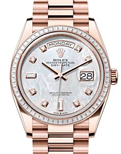 Rolex Day-Date 36 President Rose Gold White Mother of Pearl Diamond Dial & Bezel 128395TBR