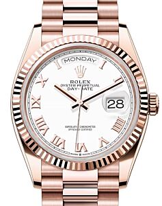 Rolex Day-Date 36 President Rose Gold White Roman Dial Fluted Bezel 128235 - BRAND NEW
