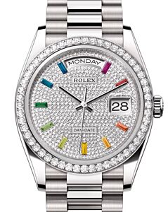 Rolex Day-Date 36 President White Gold Diamond Paved Dial & Bezel 128349RBR