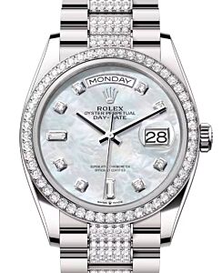Rolex Day-Date 36 President White Gold White Mother of Pearl Diamond Bezel & Bracelet 128349RBR