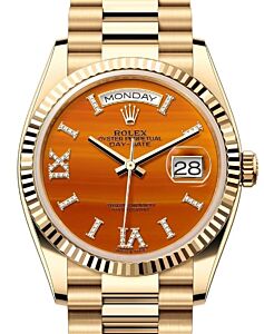 Rolex Day-Date 36 President Yellow Gold Carnelian Orange Diamond Dial 128238 - BRAND NEW