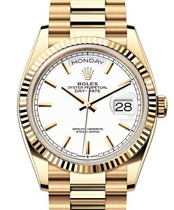 Rolex Day-Date 36 President Yellow Gold White Index Dial 128238 - BRAND NEW