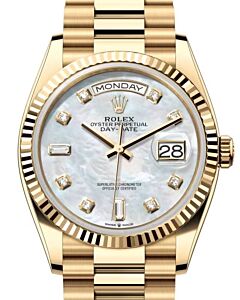 Rolex Day-Date 36 President Yellow Gold White Mother of Pearl Diamond Dial 128238 - BRAND NEW