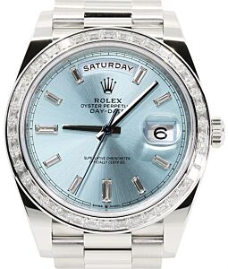 Rolex Day-Date 40 President Platinum Ice Blue Diamond Dial 228396TBR - PRE-OWNED