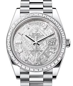 Rolex Day-Date 40 President Platinum Meteorite Baguette Diamond Dial & Bezel 228396TBR