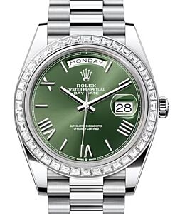Rolex Day-Date 40 President Platinum Olive Green Roman Dial 228396TBR