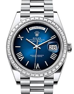 Rolex Day-Date 40 President Platinum Blue Ombre Roman Dial Diamond Bezel 228396TBR