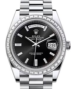 Rolex Day-Date 40 President Platinum Bright Black Baguette Diamond Dial 228396TBR