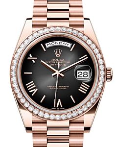Rolex Day-Date 40 President Rose Gold Slate Ombre Roman Dial Diamond Bezel 228345RBR