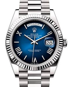 Rolex Day-Date 40 President White Gold Blue Ombre Roman Dial 228239