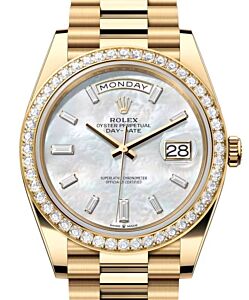 Rolex Day-Date 40 President Yellow Gold White Mother of Pearl Diamond Dial & Bezel 228348RBR