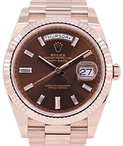 Rolex Day-Date 40 President Rose Gold Chocolate Diamond Dial 228235 - PRE-OWNED