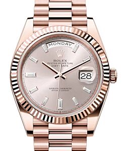 Rolex Day-Date 40 President Rose Gold Sundust Baguette Diamond Dial 228235