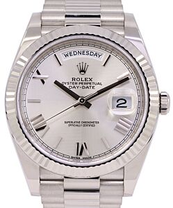 Rolex Day-Date 40 President White Gold Silver Quadrant Motif Roman Dial 228239 - PRE-OWNED