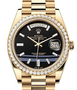 Rolex Day-Date 40 Yellow Gold Black Onyx Diamond Dial & Diamond Bezel President Bracelet 228348RBR - BRAND NEW
