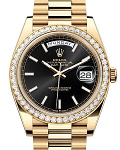 Rolex Day-Date 40 Yellow Gold Bright Black Index Dial & Diamond Bezel President Bracelet 228348RBR - BRAND NEW