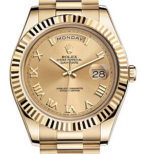 Rolex Day-Date II Yellow Gold Champagne Roman 41mm Dial & Fluted Bezel President Bracelet 218238 