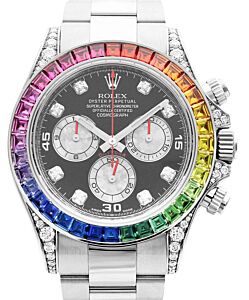 Rolex Daytona Black Diamond Multi-Colored Gem Sapphire Rainbow White Gold 116599RBOW
