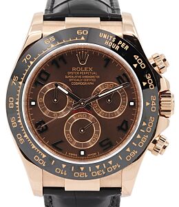 Rolex Daytona Rose Gold Chocolate Arabic Dial Leather Strap 116515LN - PRE-OWNED