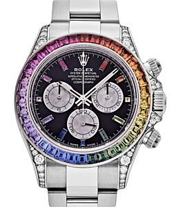 Rolex Daytona White Gold Black Dial Rainbow Bezel Oyster Bracelet 126599RBOW
